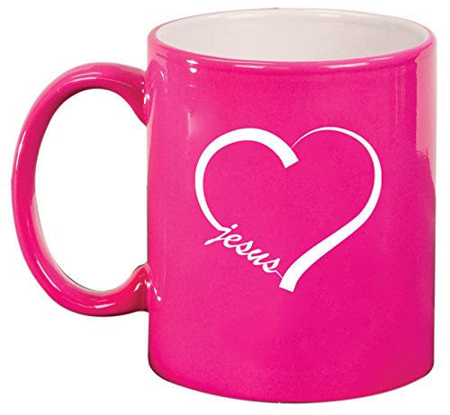 Ceramic Coffee Tea Mug Cup Love Heart Jesus (Pink)