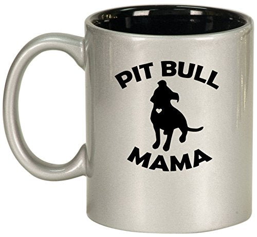 Ceramic Coffee Tea Mug Cup Pit Bull Mama (Silver)