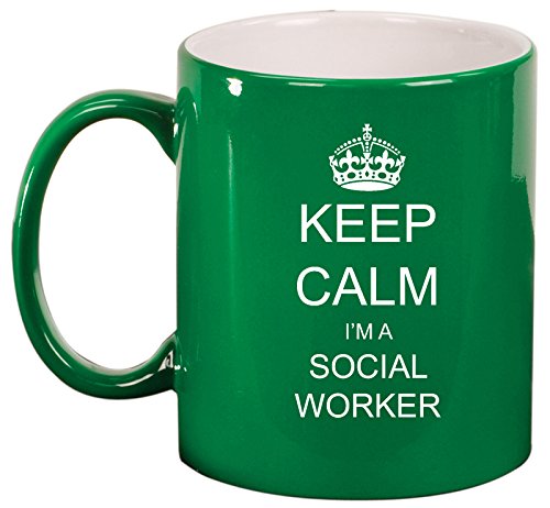 Ceramic Coffee Tea Mug Cup Keep Calm I'm A Social Worker (Green)