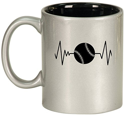 Ceramic Coffee Tea Mug Cup Heart Beats Softball Baseball (Silver)