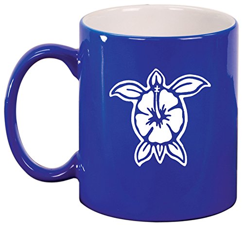 Ceramic Coffee Tea Mug Cup Hibiscus Turtle (Blue)