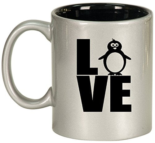 Ceramic Coffee Tea Mug Cup LOVE Penguin (Silver)