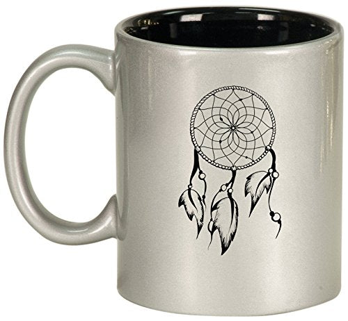 Ceramic Coffee Tea Mug Cup Dreamcatcher with Feathers (Silver)