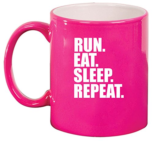 Ceramic Coffee Tea Mug Cup Run Eat Sleep Repeat (Pink)