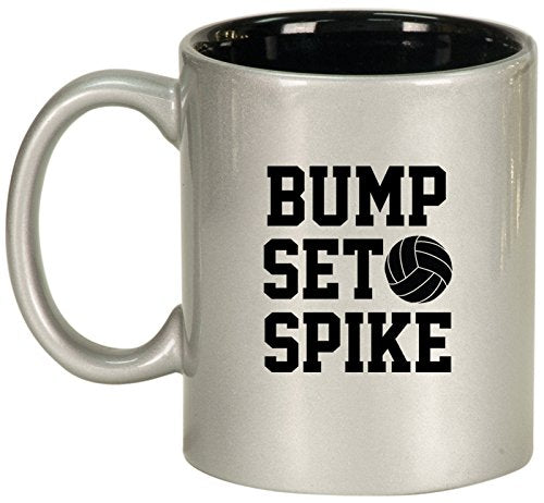Ceramic Coffee Tea Mug Bump Set Spike Volleyball (Silver)