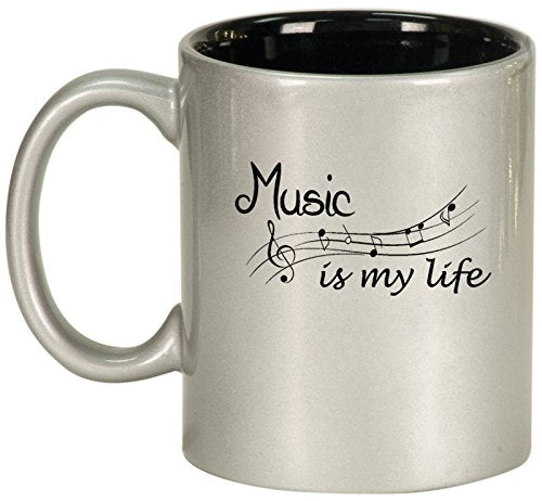 Ceramic Coffee Tea Mug Cup Music Is My Life (Silver)