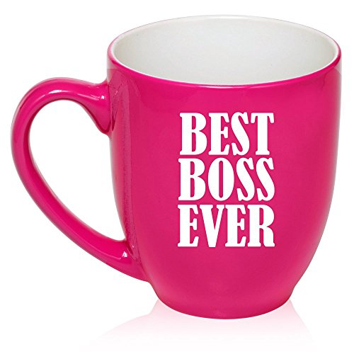 16 oz Large Bistro Mug Ceramic Coffee Tea Glass Cup Best Boss Ever (Hot Pink)