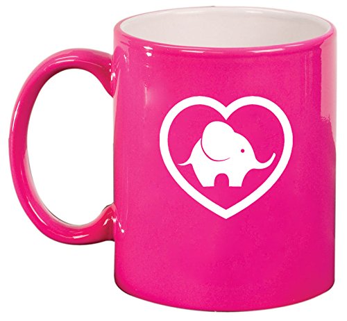 Ceramic Coffee Tea Mug Heart Elephant (Hot Pink)