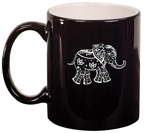 Ceramic Coffee Tea Mug Cup Festive Elephant (Black)