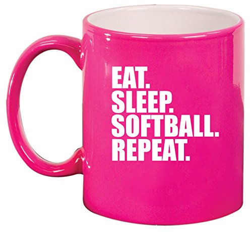 Ceramic Coffee Tea Mug Cup Eat Sleep Softball Repeat (Pink)