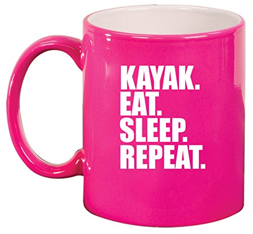 Ceramic Coffee Tea Mug Cup Kayak Eat Sleep Repeat (Pink)