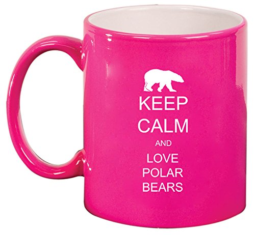 Ceramic Coffee Tea Mug Keep Calm and Love Polar Bears (Hot Pink)