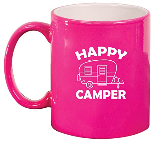 Ceramic Coffee Tea Mug Happy Camper (Pink)