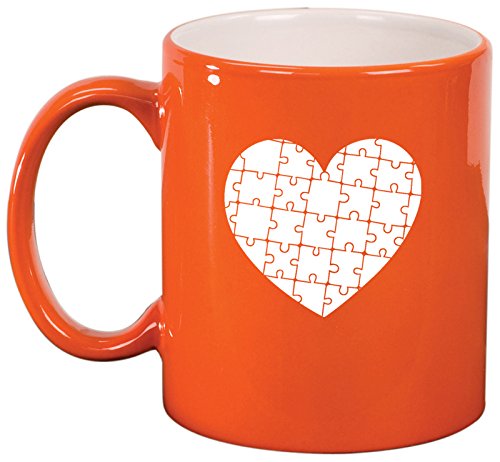 Ceramic Coffee Tea Mug Heart Puzzle Autism (Orange)