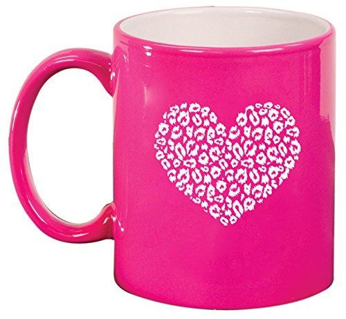 Ceramic Coffee Tea Mug Cup Leopard Print Love Heart (Pink)