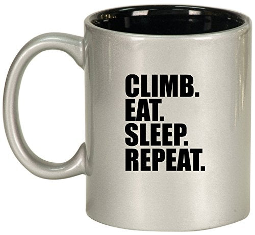 Ceramic Coffee Tea Mug Cup Climb Eat Sleep Repeat Climber (Silver)