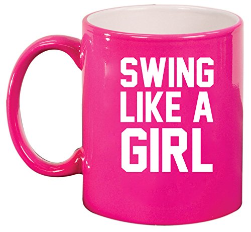 Ceramic Coffee Tea Mug Cup Swing Like A Girl Golf Softball Kettlebell (Pink)