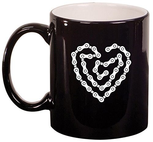 Ceramic Coffee Tea Mug Cup Heart Love Bike Chain (Black)