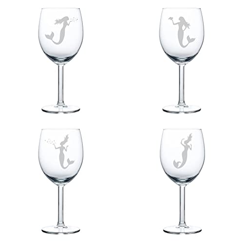 Set of 4 Wine Glass Goblet Mermaids (10 oz),MIP