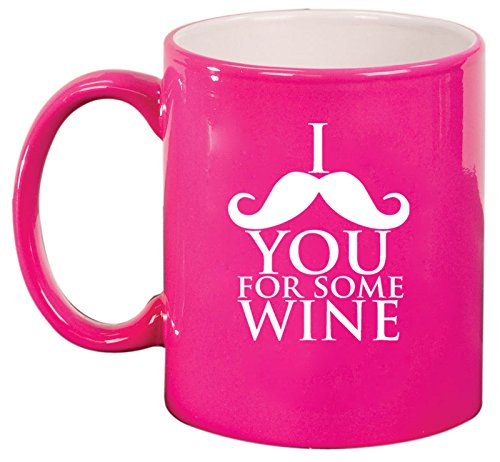 Ceramic Coffee Tea Mug I Mustache You For Some Wine (Hot Pink)
