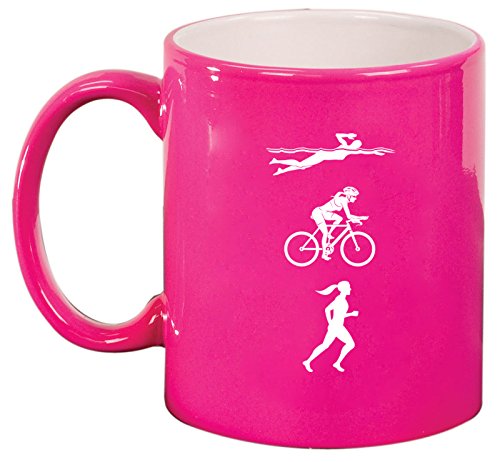 Ceramic Coffee Tea Mug Cup Female Triathlon Swim Bike Run (Pink)