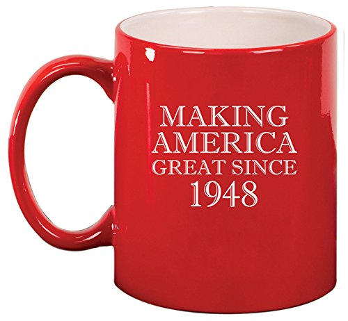 Ceramic Coffee Tea Mug Cup Making America Great Since 1948 70th Birthday (Red)
