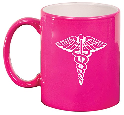 Ceramic Coffee Tea Mug Cup Medical Symbol Caduceus (Pink)