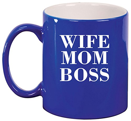 Ceramic Coffee Tea Mug Cup Wife Mom Boss (Blue)