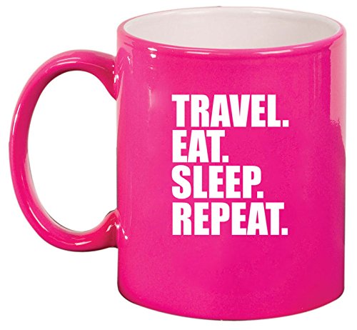 Ceramic Coffee Tea Mug Cup Travel Eat Sleep Repeat (Pink)