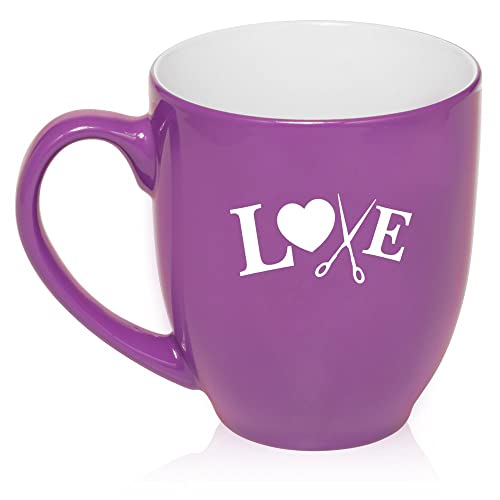 16 oz Purple Large Bistro Mug Ceramic Coffee Tea Glass Cup Love Hair Cutting Crafts,MIP