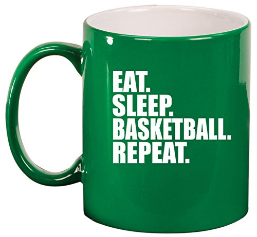 Ceramic Coffee Tea Mug Cup Eat Sleep Basketball Repeat (Green)