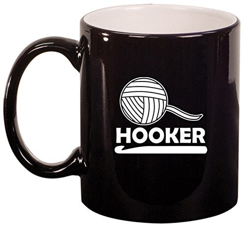 Ceramic Coffee Tea Mug Cup Funny Crochet Hooker (Black)