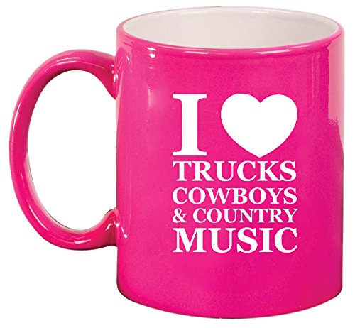 Ceramic Coffee Tea Mug Cup Love Trucks Cowboys Country Music (Pink)