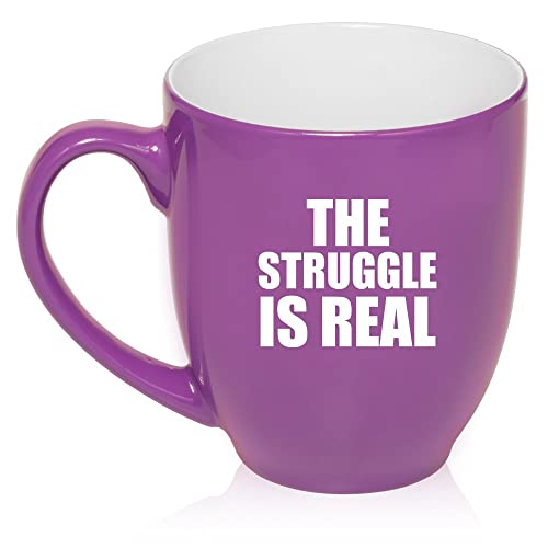 16 oz Large Bistro Mug Ceramic Coffee Tea Glass Cup The Struggle Is Real (Purple),MIP