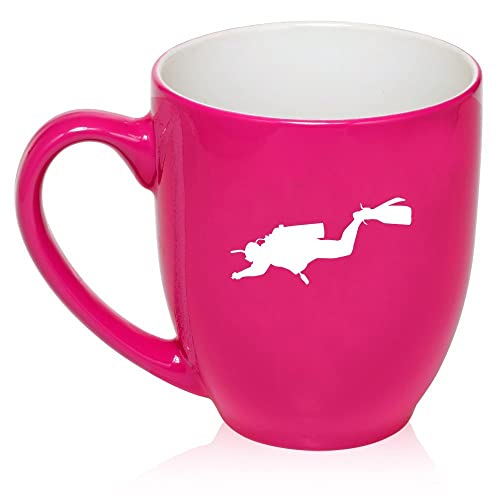 16 oz Large Bistro Mug Ceramic Coffee Tea Glass Cup Scuba Diver (Hot Pink),MIP