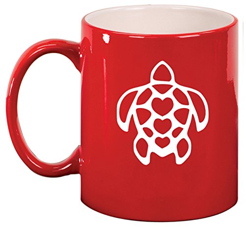 Ceramic Coffee Tea Mug Cup Turtle Hearts (Red)