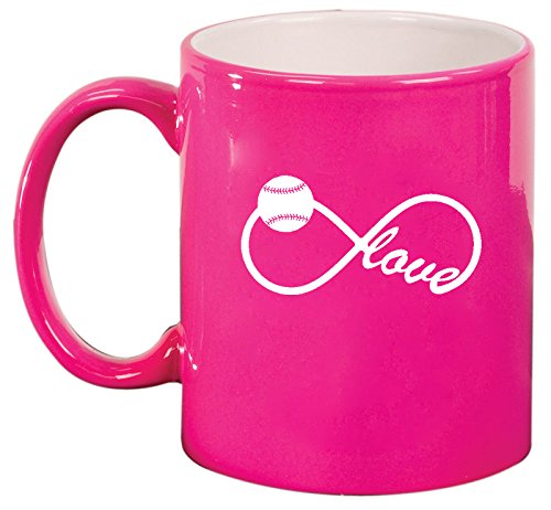 Ceramic Coffee Tea Mug Cup Infinity Infinite Love for Baseball Softball (Pink)