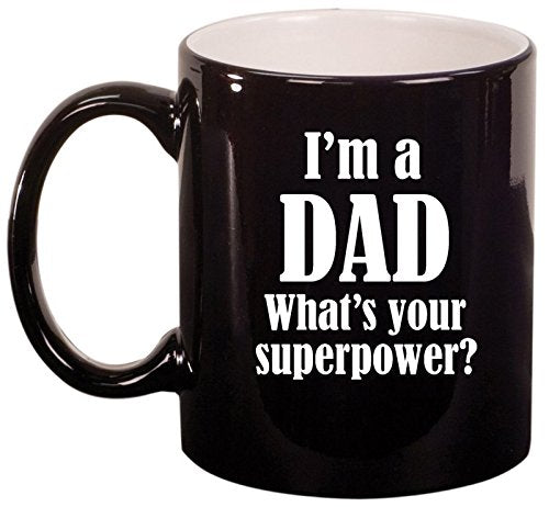 Ceramic Coffee Tea Mug Cup Dad Superpower Father (Black)