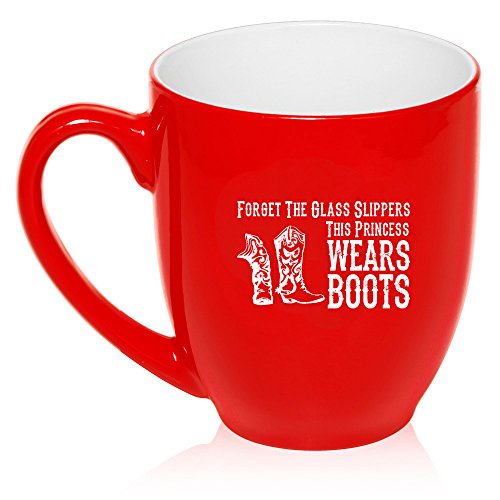 16 oz Large Bistro Mug Ceramic Coffee Tea Glass Cup Princess Wears Boots Cowgirl (Red)