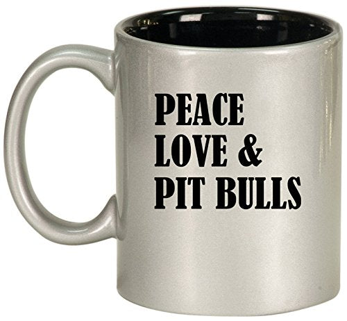 Ceramic Coffee Tea Mug Cup Peace Love & Pit Bulls (Silver)
