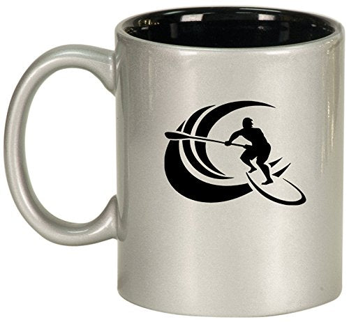 Ceramic Coffee Tea Mug Cup Stand Up Paddle Board Surf (Silver)
