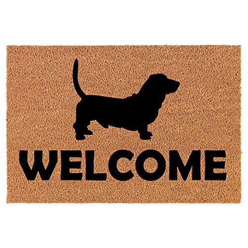 Coir Doormat Front Door Mat New Home Closing Housewarming Gift Welcome Basset Hound (24" x 16" Small)