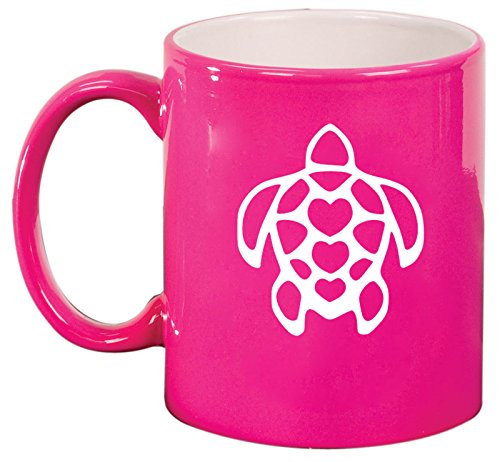 Ceramic Coffee Tea Mug Cup Turtle Hearts (Pink)