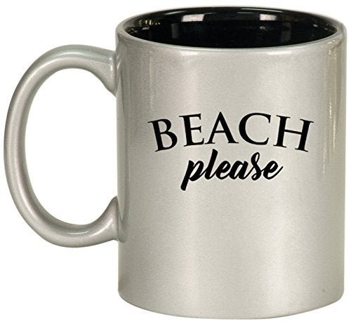 Ceramic Coffee Tea Mug Cup Beach Please (Silver)