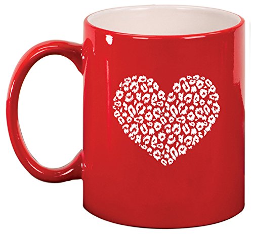Ceramic Coffee Tea Mug Cup Leopard Print Love Heart (Red)