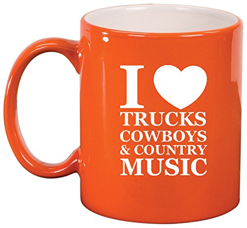 Ceramic Coffee Tea Mug Cup Love Trucks Cowboys Country Music (Orange)
