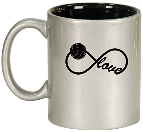 Ceramic Coffee Tea Mug Cup Infinity Infinite Love Volleyball (Silver)