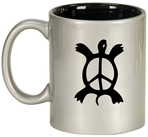 Ceramic Coffee Tea Mug Cup Turtle Peace Sign (Silver)