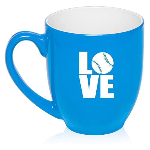 16 oz Light Blue Large Bistro Mug Ceramic Coffee Tea Glass Cup Love Baseball Softball,MIP