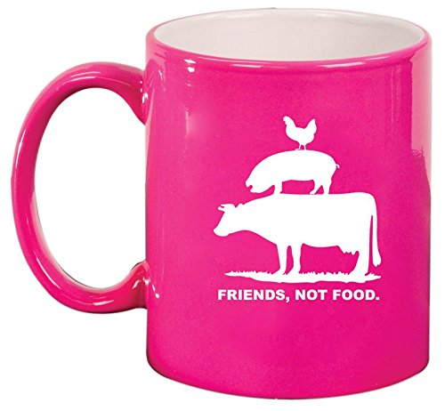 Ceramic Coffee Tea Mug Cup Friends, Not Food Vegan Farm Animal Rights (Pink)
